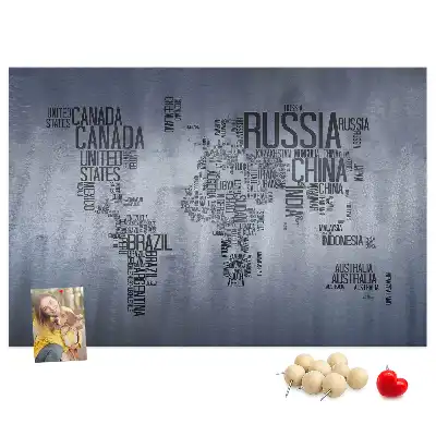World Map Typography Cork Memo Board