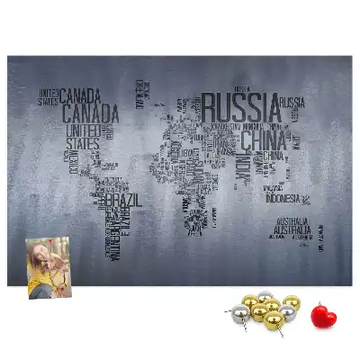 Cork memo board World map made of typography