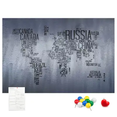 Cork memo board World map made of typography