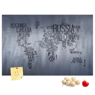 World Map Typography Cork Memo Board