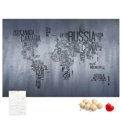 World Map Typography Cork Memo Board