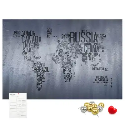 Cork memo board World map made of typography