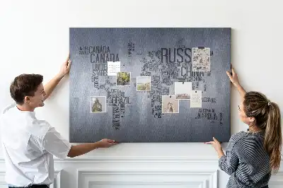 World Map Typography Cork Memo Board