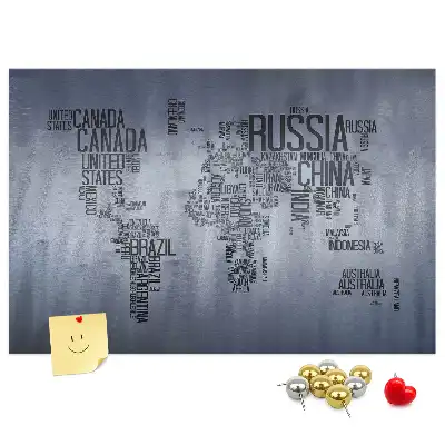 Cork memo board World map made of typography