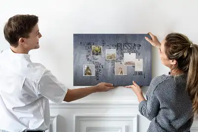 World Map Typography Cork Memo Board