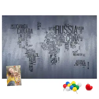 Cork memo board World map made of typography