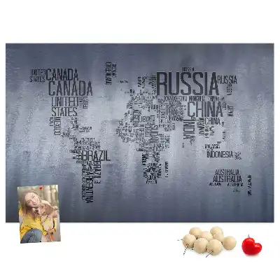 World Map Typography Cork Memo Board