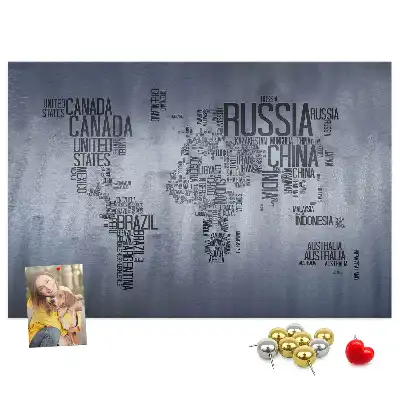 World Map Typography Cork Memo Board