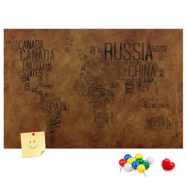 Printed Cork Board World Map with Country Names