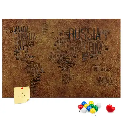 Printed Cork Board World Map with Country Names