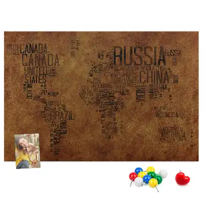 Printed Cork Board Country names map