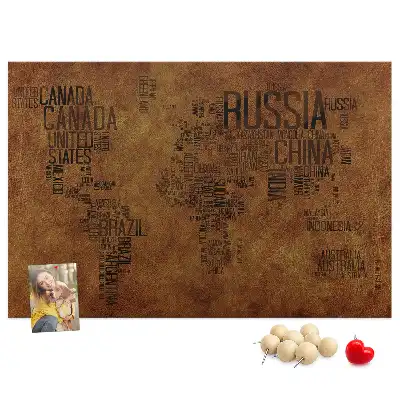 Printed Cork Board Country names map