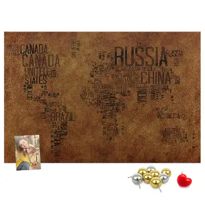 Printed Cork Board World Map with Country Names
