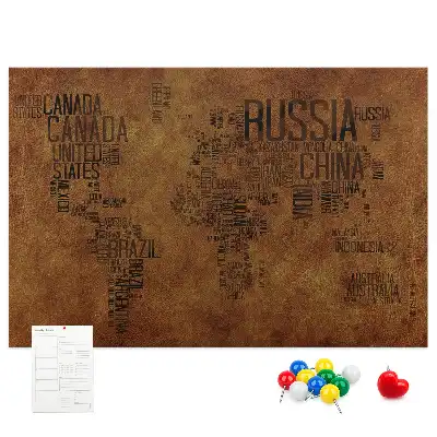 Printed Cork Board World Map with Country Names