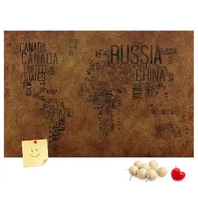 Printed Cork Board Country names map