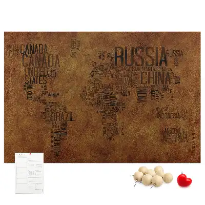 Printed Cork Board Country names map