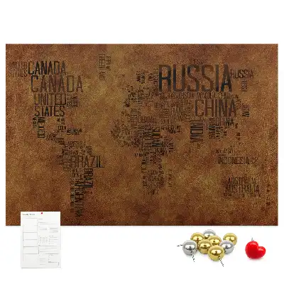 Printed Cork Board Country names map