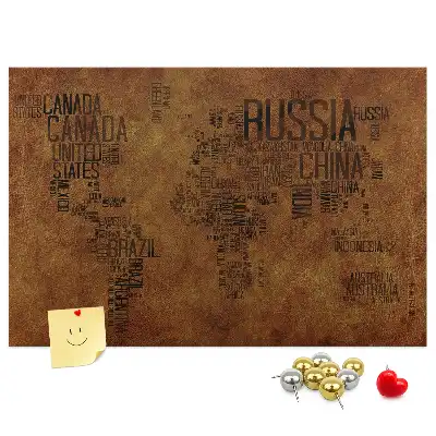 Printed Cork Board Country names map