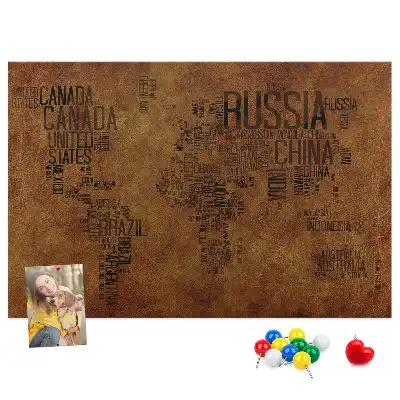 Printed Cork Board Country names map