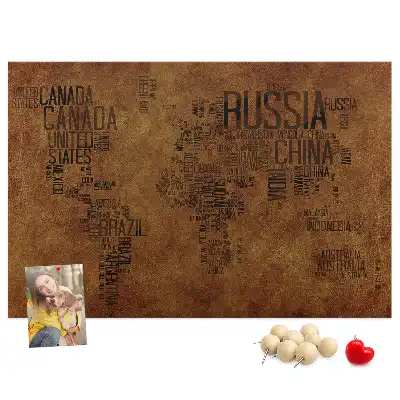 Printed Cork Board Country names map