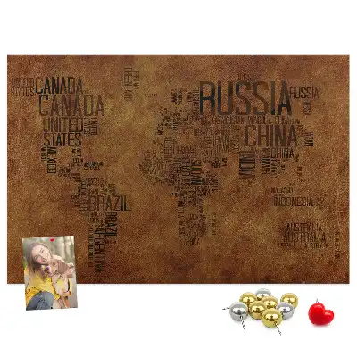 Printed Cork Board Country names map