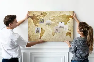 Printed Cork Board Old world map