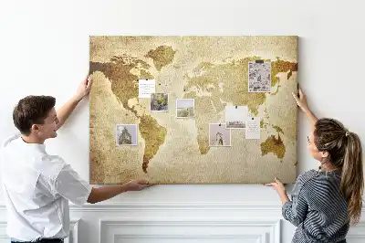 Printed Cork Board Old world map