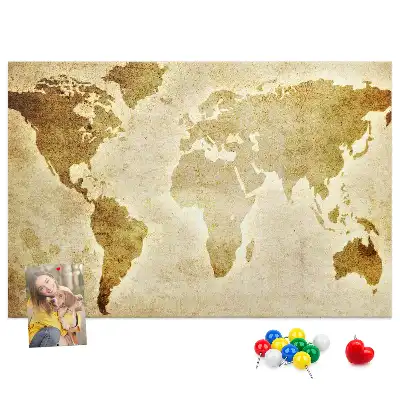 Printed Cork Board Old world map