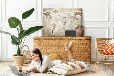 World Map Printed Cork Memo Board