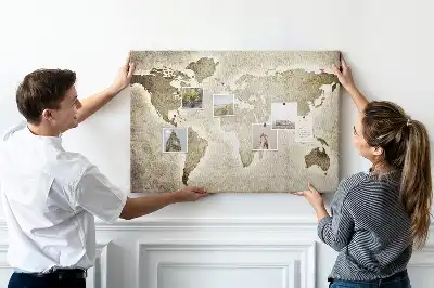 World Map Printed Cork Memo Board