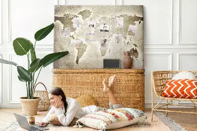 World Map Printed Cork Memo Board