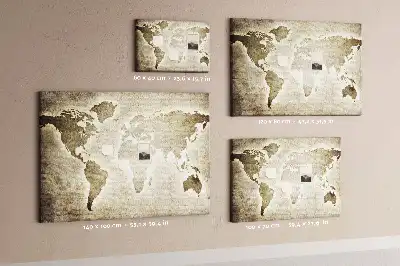 World Map Printed Cork Memo Board