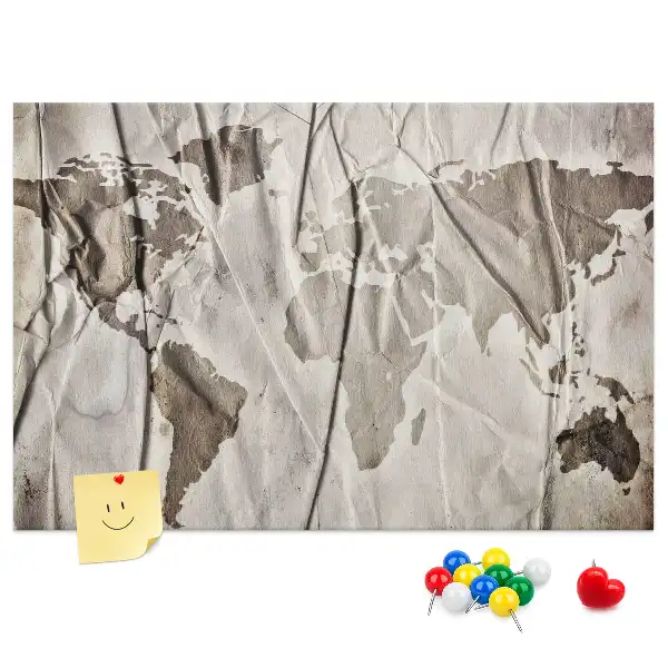 Printed World Map Cork Board