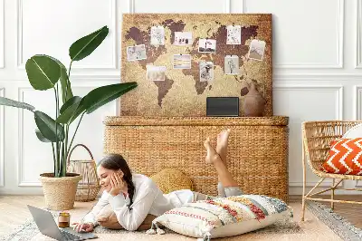 Old world map cork memo board