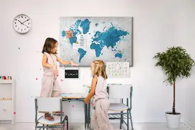World Map Printed Cork Memo Board