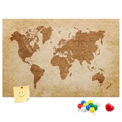 Printed Cork Memo Board with Old-style World Map