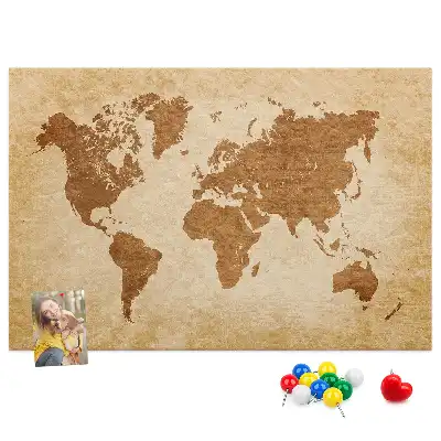 Printed Cork Memo Board Old-style world map