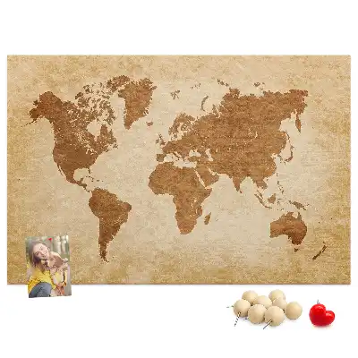 Printed Cork Memo Board with Old-style World Map