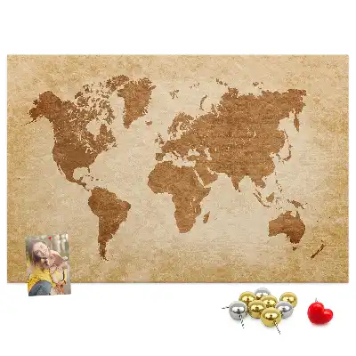 Printed Cork Memo Board with Old-style World Map
