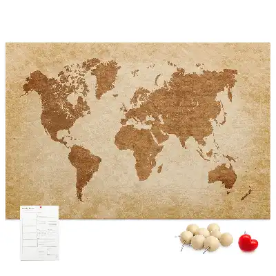 Printed Cork Memo Board with Old-style World Map