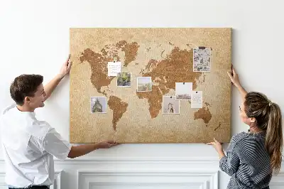 Printed Cork Memo Board with Old-style World Map