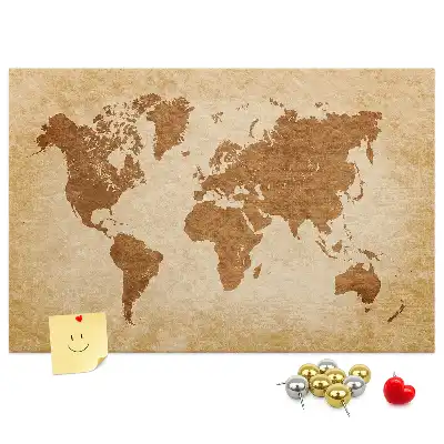 Printed Cork Memo Board with Old-style World Map