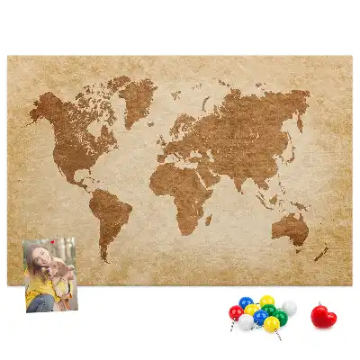 Printed Cork Memo Board with Old-style World Map