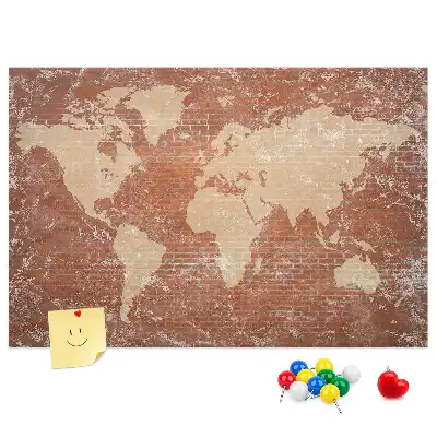 Printed Cork Board World Map on brick