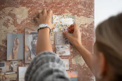 Printed Cork Board World Map on brick
