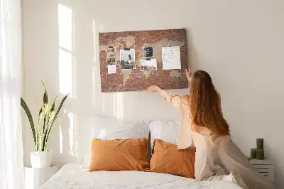 Printed World Map on Cork Board with Brick Pattern