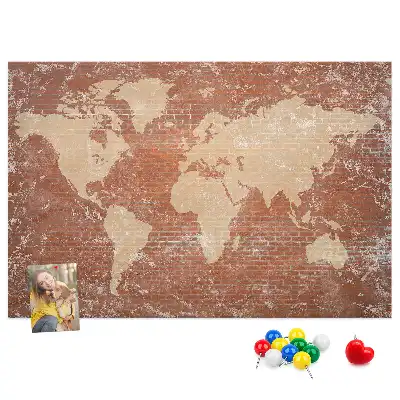 Printed Cork Board World Map on brick