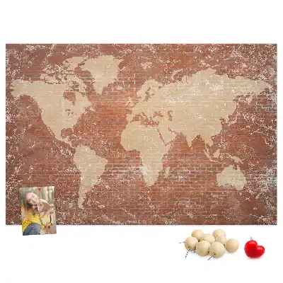 Printed Cork Board World Map on brick