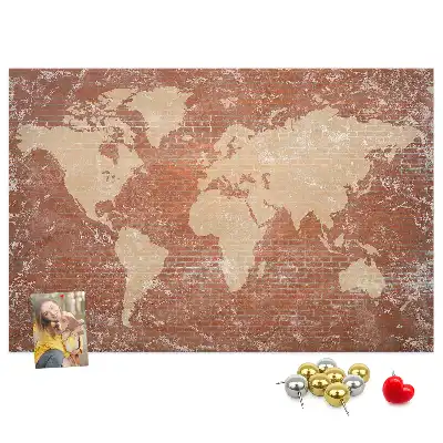 Printed Cork Board World Map on brick