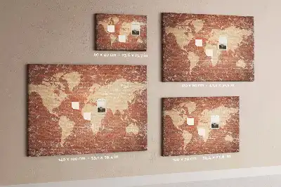 Printed World Map on Cork Board with Brick Pattern